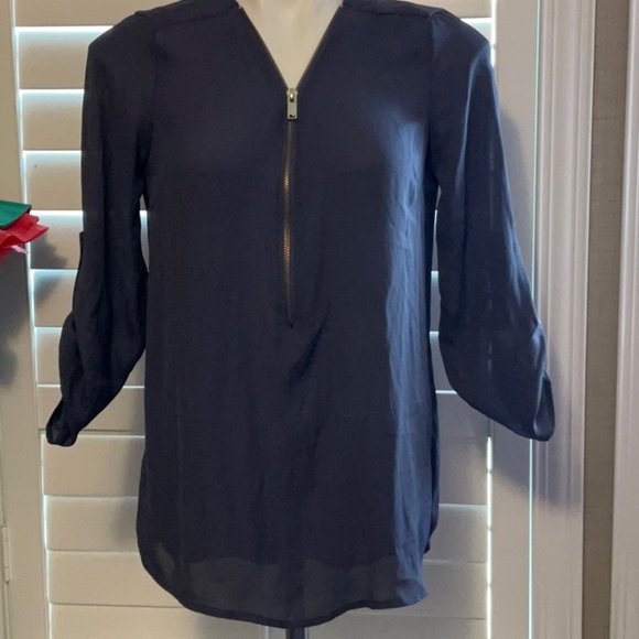 Wishful Park Navy Zippered Blouse - Picture 1 of 8